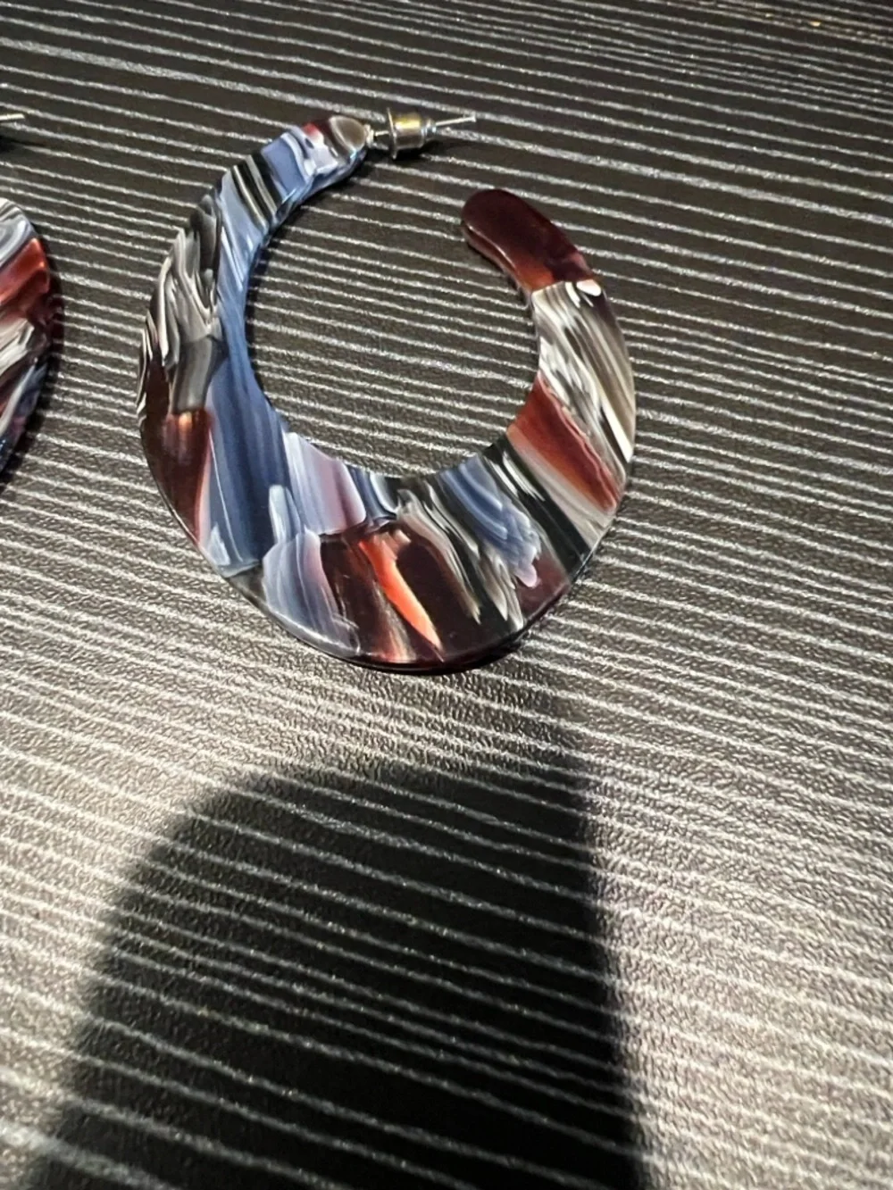 Marbled Hoop Earrings in Blue, Red & White NIP